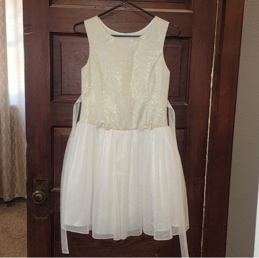 Jona Michelle Gold and White Formal Kids Dress
